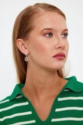 Kare Model Renkli Taşlı Gümüş Küpe - 5