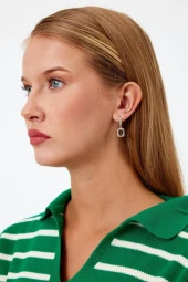 Kare Model Renkli Taşlı Gümüş Küpe - 6