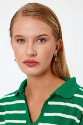 Kare Model Renkli Taşlı Gümüş Küpe - 8