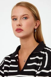 Siyah Taşlı Gümüş Küpe ve Kolye Seti - 2