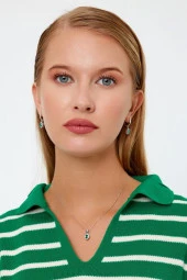 Yeşil Taşlı Gümüş Küpe ve Kolye Seti - 5