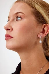 Beyaz Taşlı Gümüş Küpe ve Kolye Seti - 2