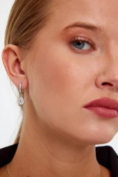 Beyaz Taşlı Gümüş Küpe ve Kolye Seti - 3