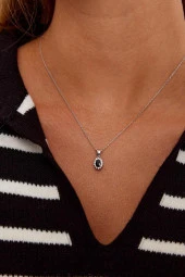 Siyah Taşlı Gümüş Küpe ve Kolye Seti - 5