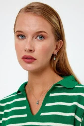 Yeşil Taşlı Gümüş Küpe ve Kolye Seti - 11