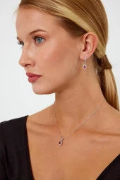 Kırmızı Taşlı Gümüş Küpe ve Kolye Seti - 11