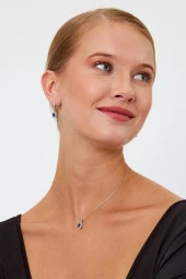 Mavi Taşlı Gümüş Küpe ve Kolye Seti - 2