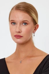 Rengarenk Taşlı Gümüş Küpe ve Kolye Seti - 2