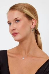 Mavi Taşlı Gümüş Küpe ve Kolye Seti - 6