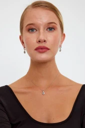 Rengarenk Taşlı Gümüş Küpe ve Kolye Seti - 8