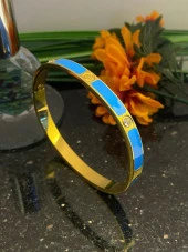 Aksesuar Çarşısı Çelik Mavi Mineli Vida Ve Zirkon Taş Tasarımlı Kelepçe Bileklik thumbnail 1