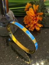 Aksesuar Çarşısı Çelik Mavi Mineli Vida Ve Zirkon Taş Tasarımlı Kelepçe Bileklik thumbnail 2