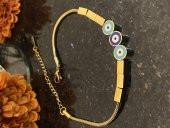 Aksesuar Çarşısı Çelik İtalyan Zircir Üç Nazar Boncuk Tasarımlı Bileklik thumbnail 4