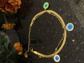 Aksesuar Çarşısı Çelik İtalyan Zircir VE Burgu Zincir Tasarımlı Üç Mineli Nazar Boncuk Bileklik thumbnail 1