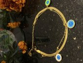 Aksesuar Çarşısı Çelik İtalyan Zircir VE Burgu Zincir Tasarımlı Üç Mineli Nazar Boncuk Bileklik thumbnail 3