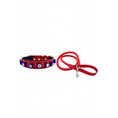 DESİNGSHOP Kırmızı Deri Örgü Köpek Gezdirme 90cm Ve Hakiki Deri Nazar Boncuklu Köpek Tasması 56x2,5cm 2li Set - 1