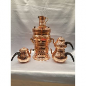 İşlemeli 4,5 L Bakır Semaver + Demlik ve Bardak - Çaydanlık Hediyeli - 1