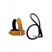 DESİNGSHOP Siyah Deri Örgü Köpek Gezdirme Kayışı 90cm Ve Kahverengi Deri Köpek Tasması 2,5x56 Cm Toplam 2 Adet - 1