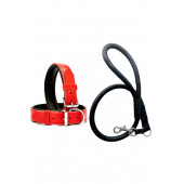 DESİNGSHOP Siyah Deri Örgü Köpek Gezdirme Kayışı 90cm Ve Kırmızı Deri Köpek Tasması 2,5x56 Cm Toplam - 1