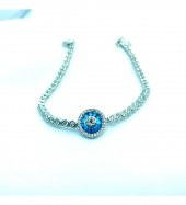 Zirkon Taşlı Camgöz Nazar Su Yolu 925 Ayar Gümüş Kadın Hediyelik Bileklik - 1