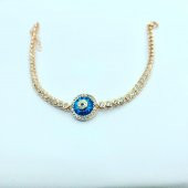 Rose Gold Zirkon Taşlı Camgöz Nazar Su Yolu Gümüş Kadın Hediyelik Bileklik - 1