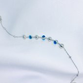 Mini Top Detaylı Nazarlı Gümüş Bileklik - 1