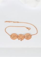 Kişiye Özel Harfli Yonca Model Hediyelik Gümüş Kadın Bileklik - 1