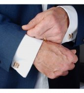 Kişiye Özel Altın Kaplama Harf 925 ayar Gümüş Kol Düğmesi - 1