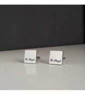 Kare Plaka 925 Ayar Kişiye Özel İsimli Model Erkek Hediyelik Kol Düğmesi - 1