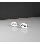 925 Ayar Oval Plaka Kişiye Özel İsimli Erkek Hediyelik Kol Düğmesi - 1