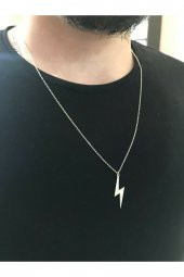 Unisex Şimşek Model 925 Ayar Gümüş Hediyelik Kolye - 1