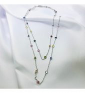 Renkli Tiffany Zincir Model Gümüş Kolye (1 metre) - 1