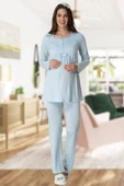 Mecit 5416 Bayan Hamile Lohusa Mavi Sabahlıklı Pijama Takımı - 2