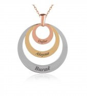 Kişiye Özel 925 Ayar Gümüş Üçlü Halka İsim Kolye - 1