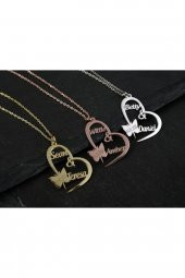 Gümüş Kelebek Kalpli Isim Kolye thumbnail 2