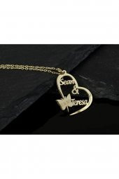 Gümüş Kelebek Kalpli Isim Kolye thumbnail 3