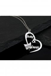 Gümüş Kelebek Kalpli Isim Kolye thumbnail 4