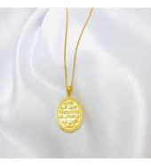 Gold Plaka Nazar Duası Tasarım Gümüş Kolye - 1