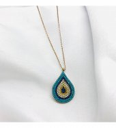 Damla Model Parlak Taş Nazar Gümüş Kolye - 1