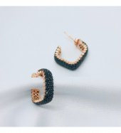 Siyah Zirkon Taşlı Kare  Küpe - 1