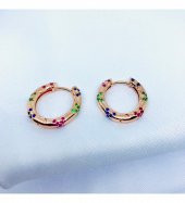 Rose Renkli Desen Halka Küpe - 1