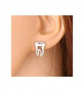 925 Ayar Diş Model Tasarım Gümüş Küpe Özel Gün Hediyesi - 1