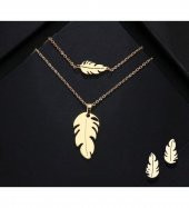 Yaprak Model 925 Ayar Kolye Bileklik Küpe Kadın Hediyelik Set - 1