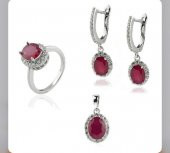 Kırmızı Yakut 925 Ayar Gümüş Kadın Üçlü Set Özel Gün Hediyesi - 1