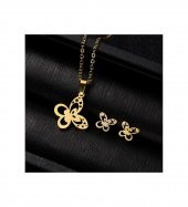 Kelebek Model 925 Ayar Gümüş Küpe Kolye Kadın Hediyelik Set - 1