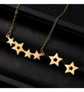 925 Ayar Yıldız Model Kolye Küpe Kadın Hediyelik Gold Set - 1