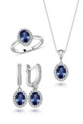 925 Ayar Safir Mavi Gümüş Hediyelik Kadın Set - 1