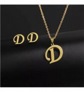 925 Ayar Kişiye Özel Harf Model Küpe Kolye Gümüş Kadın Hediyelik Set - 1