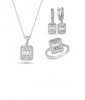 925 Ayar Gümüş Baget Kadın Üçlü Set Özel Gün Hediyesi - 1