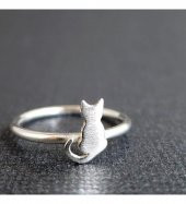 Kedi Model 925 Ayar Gümüş Hediyelik Kadın Yüzük - 1